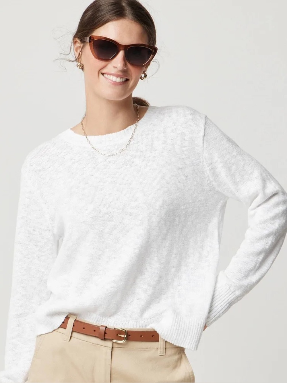 J. Crew White Lightweight Crewneck Sweater